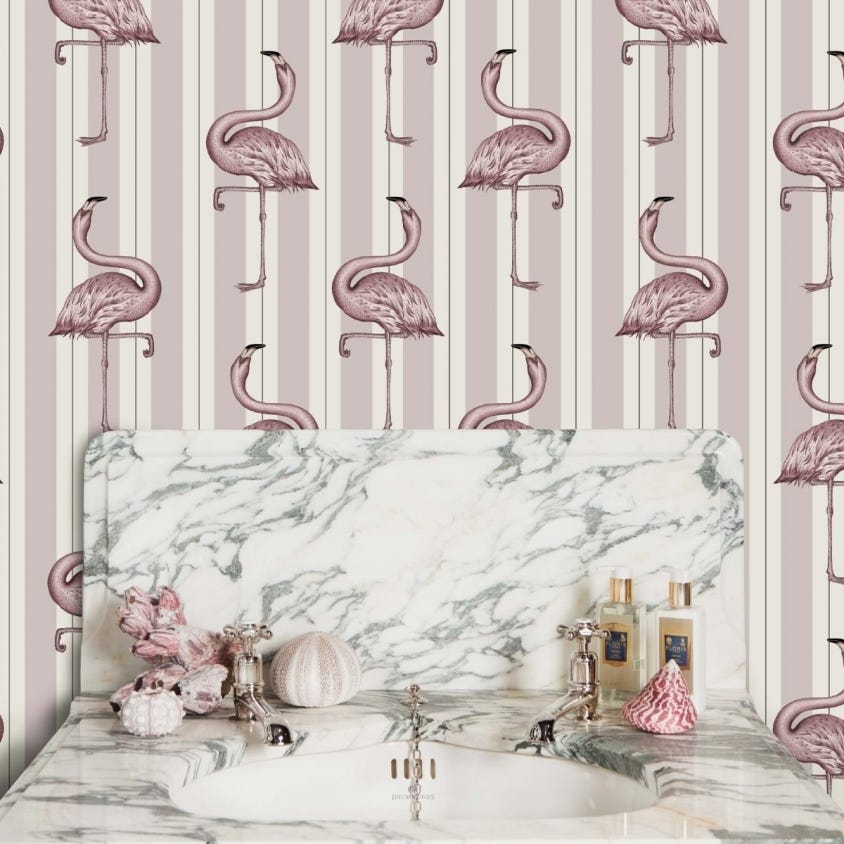 FLAMBOYANCE Wallpaper - Off-White & Macaroon-Pink - House of Hackney