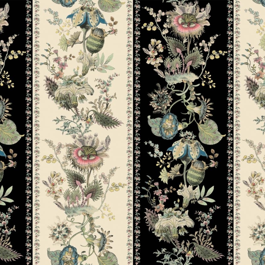 FLORA FANTASIA Stripe Wallpaper - Noir - House of Hackney