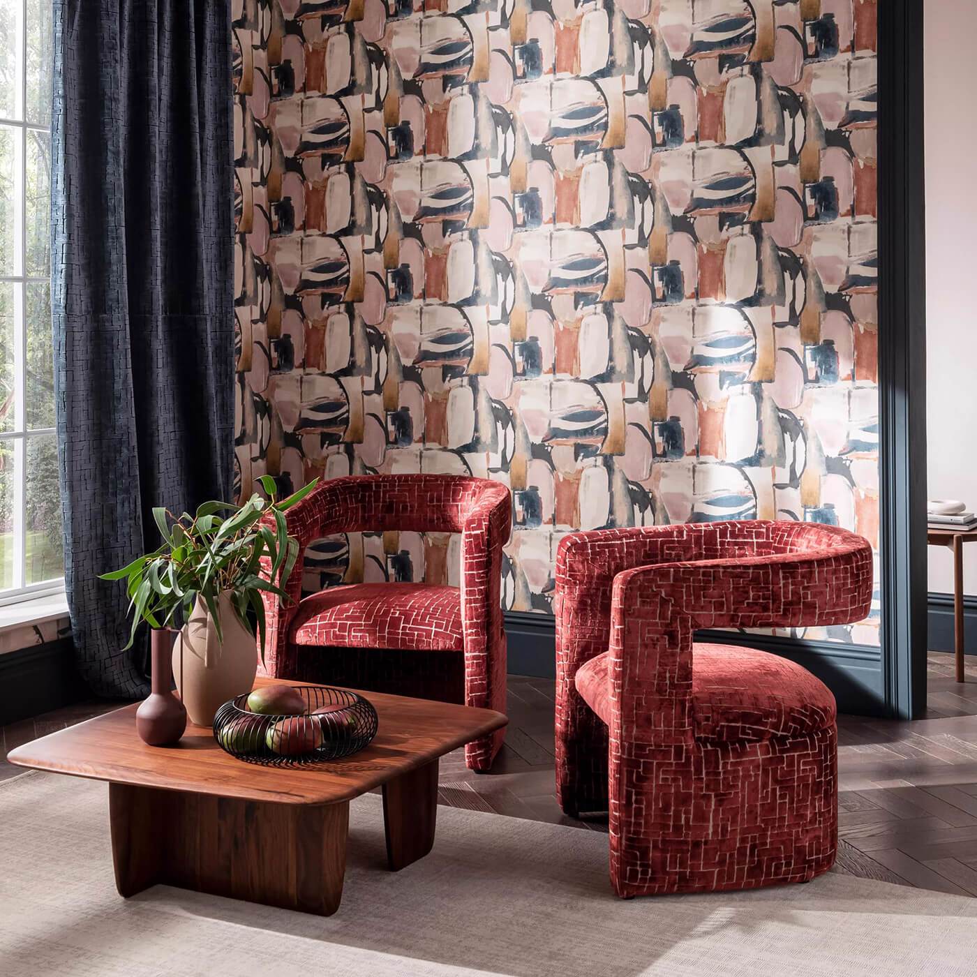 Figura Wallpaper - Midnight/Spice - Clarke & Clarke
