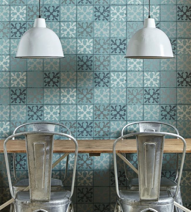 Fleur De Lys Tile Wallpaper - Canteen Blue - BG1600201 - Barneby Gates