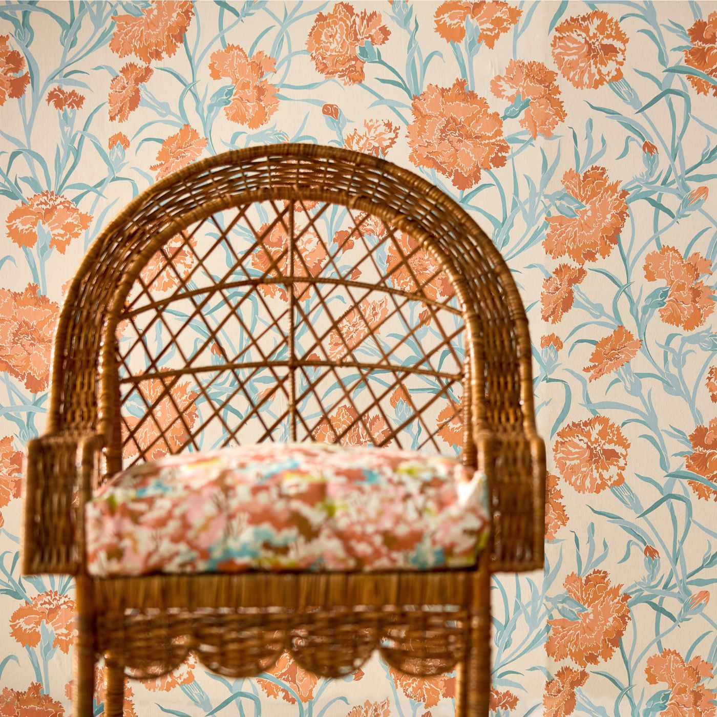 Fleur de Joie Wallpaper - Paprika/Aqua/Soft Focus - HRTW113132 - Harlequin