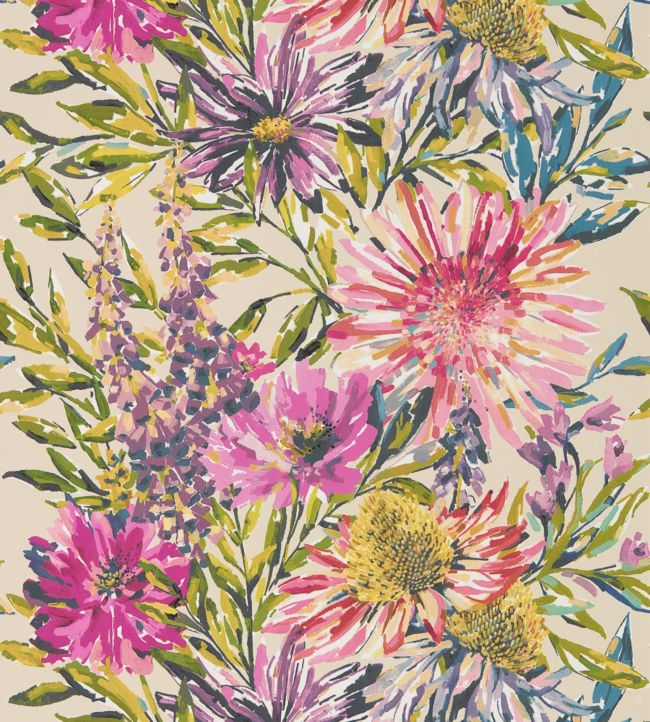 Floreale Wallpaper - Tangerine/Fuchsia - HSTO111497 - Harlequin