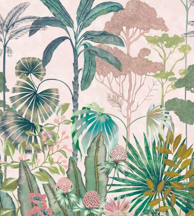 Floreana Wallpaper - Bleached Coral/Succulent/Fig Leaf - HTEW112777 - Harlequin