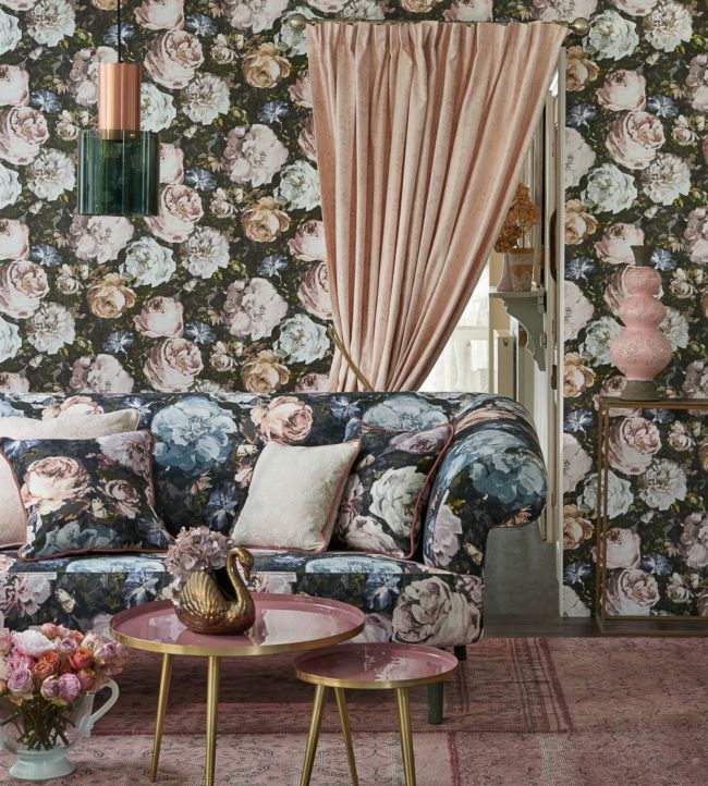 Floretta Wallpaper - Blush/Charcoal - Clarke & Clarke 