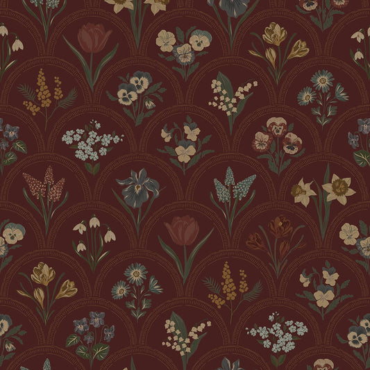 Flowers for Victoria Wallpaper - Rural Tones on Garnet - Lucie Annabel