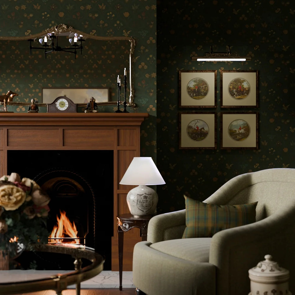 Flowers for Victoria Wallpaper - Rural Tones on Pine Green - Lucie Annabel