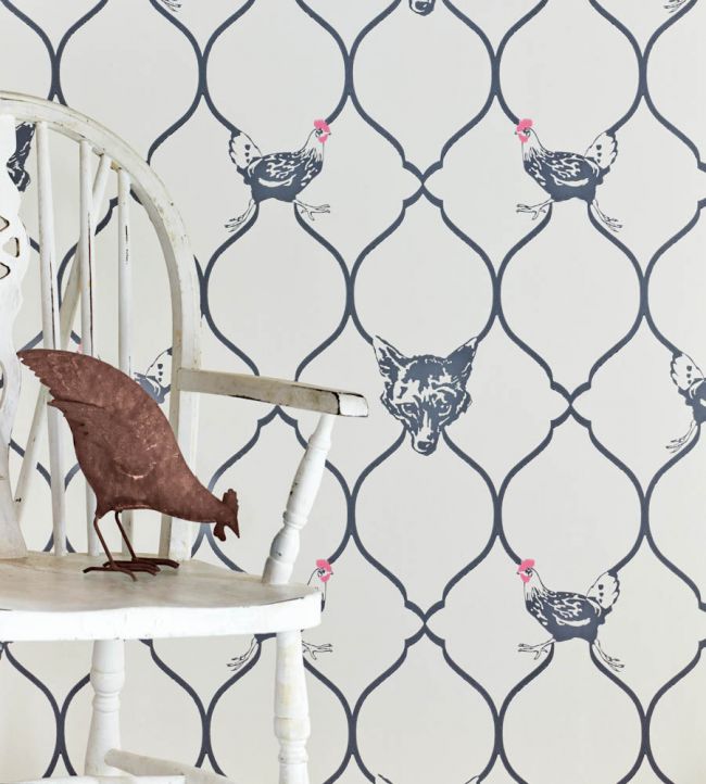 Fox And Hen Wallpaper - Charcoal on parchment - BG0900-102 - Barneby Gates