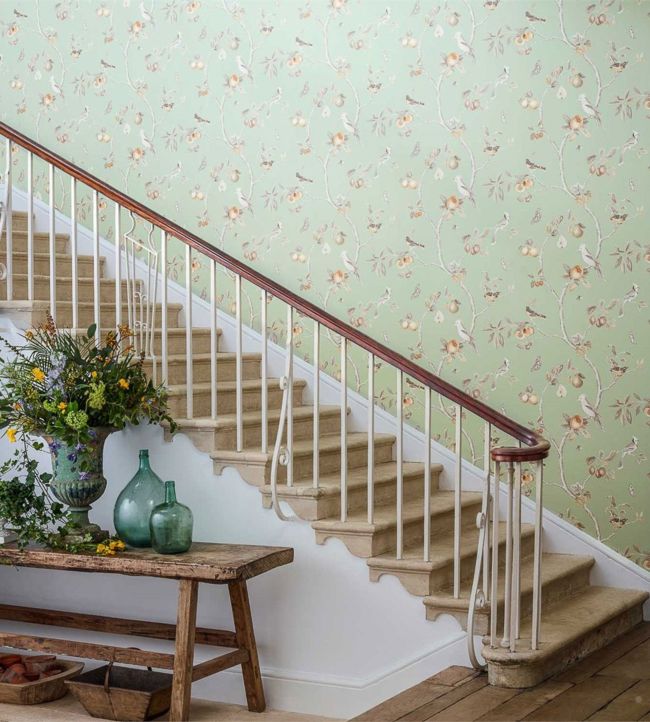 Fruit Aviary Wallpaper - Duck Egg/Multi - DART216312 - Sanderson