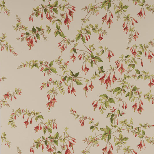 Fuchsia Wallpaper - Tomato/Green - Colefax & Fowler