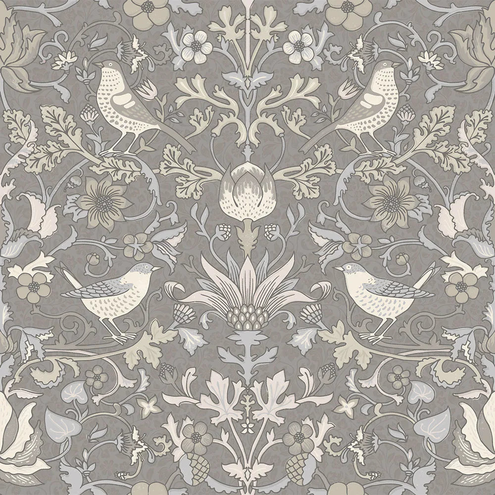 Garden Visitors Wallpaper - Earl Blue & Vintage Cream on Earl Grey - Lucie Annabel