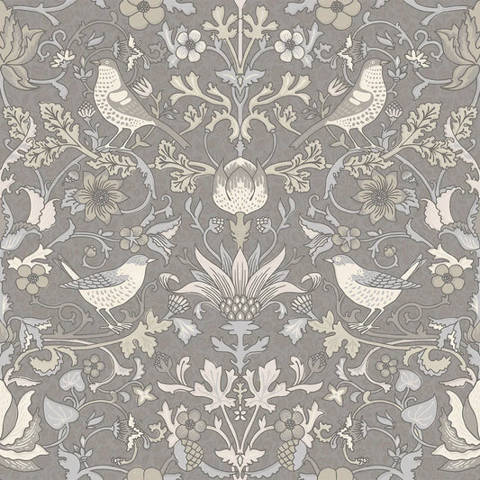 Garden Visitors Wallpaper - Earl Blue & Vintage Cream on Earl Grey - Lucie Annabel