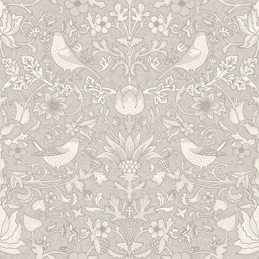 Garden Visitors Wallpaper - Vintage Cream & Linen on Dove Grey - Lucie Annabel