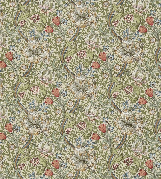 Golden Lily Fabric - Green/Gold - DCMF226702 - Morris & Co