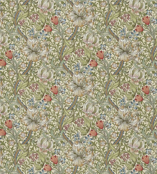 Golden Lily Fabric - Green/Gold - DCMF226702 - Morris & Co