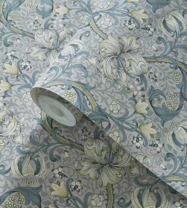 Golden Lily Wallpaper - Slate/Dove - W0174/02 - Clarke & Clarke