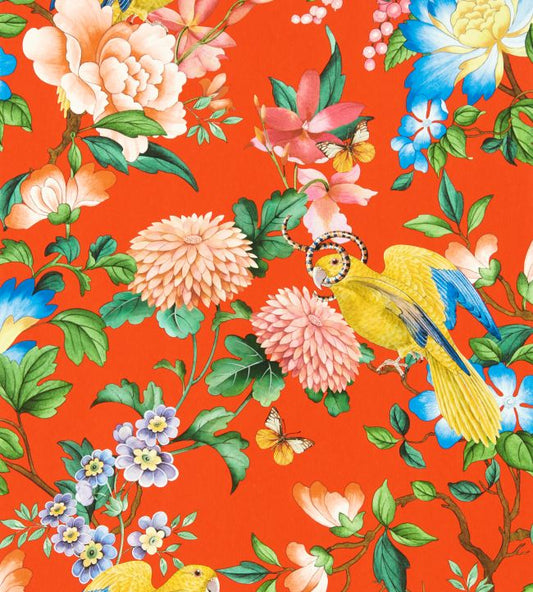 Golden Parrot Wallpaper - Coral - Clarke & Clarke