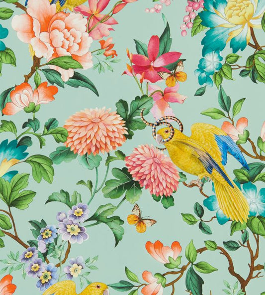 Golden Parrot Wallpaper - Mineral - Clarke & Clarke