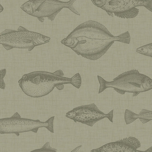 Gone Fishing Wallpaper - Warm Grey - Lucie Annabel