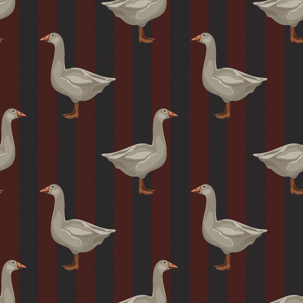 Guard Goose Wallpaper - Garnet & Oxford Blue - Lucie Annabel