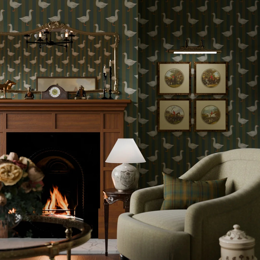 Guard Goose Wallpaper - Gentleman Green & Pine Green - Lucie Annabel