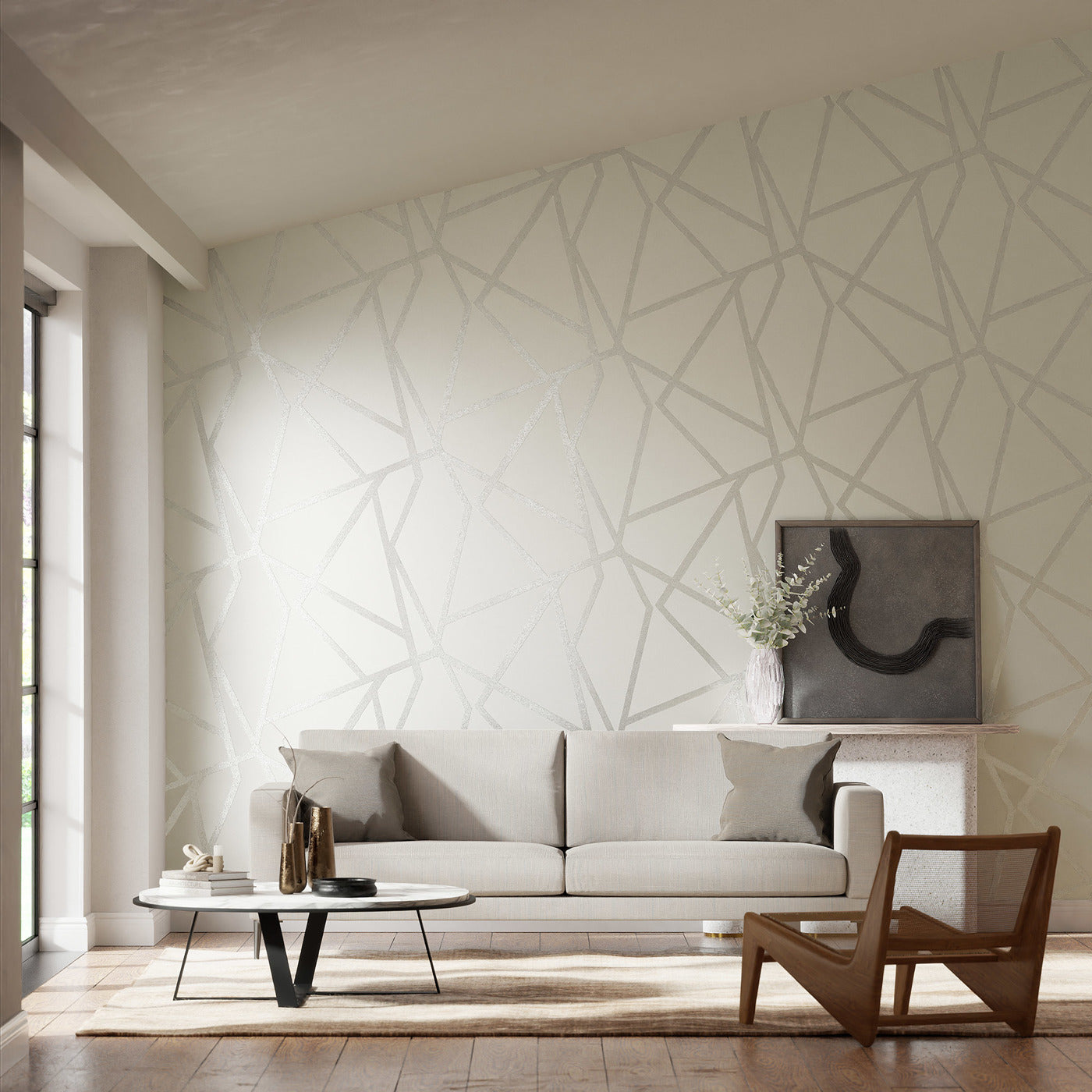 Sumi Shimmer Room Wallpaper - Linen/Stone