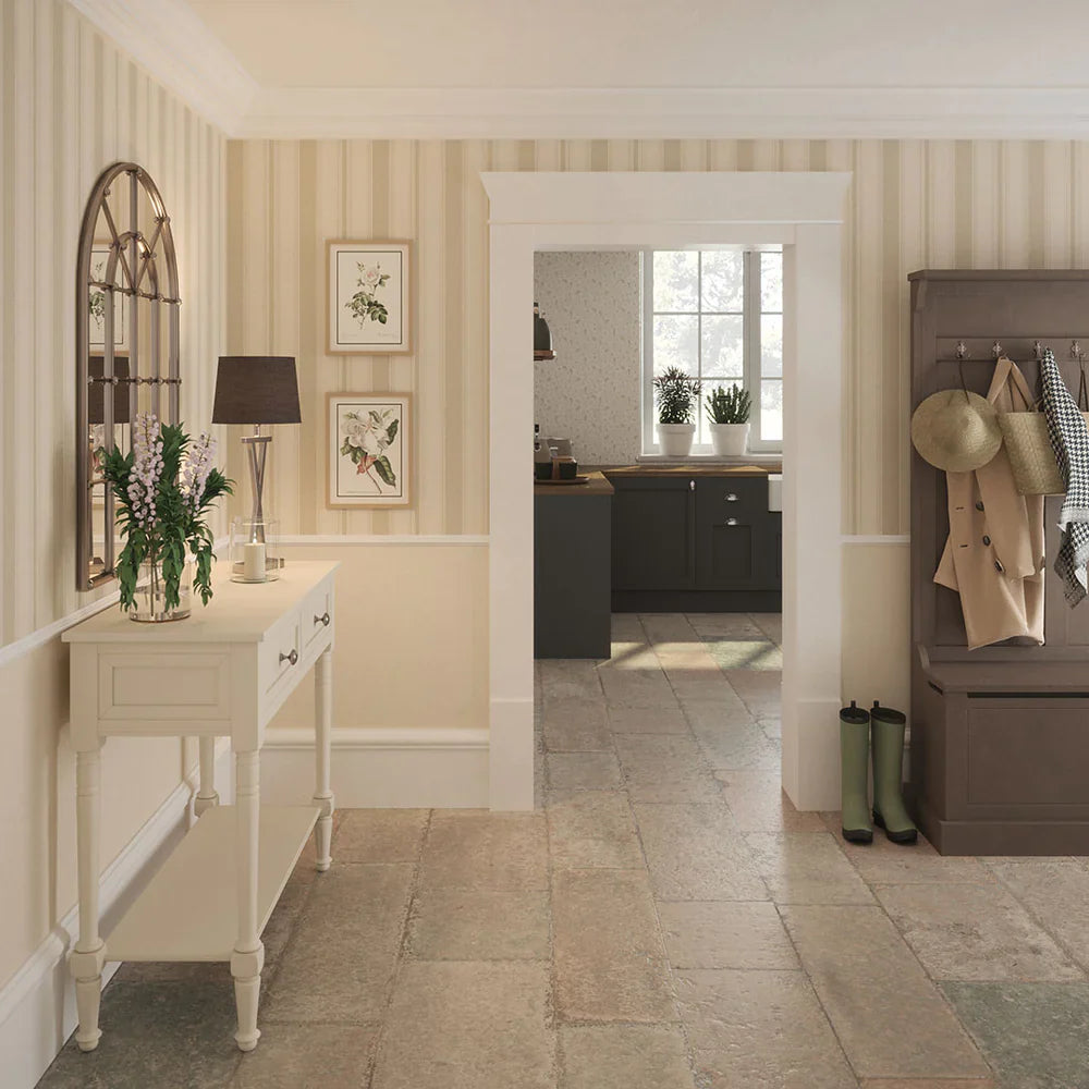 Heritage Stripe Wallpaper - Vintage Cream & Stone - Lucie Annabel