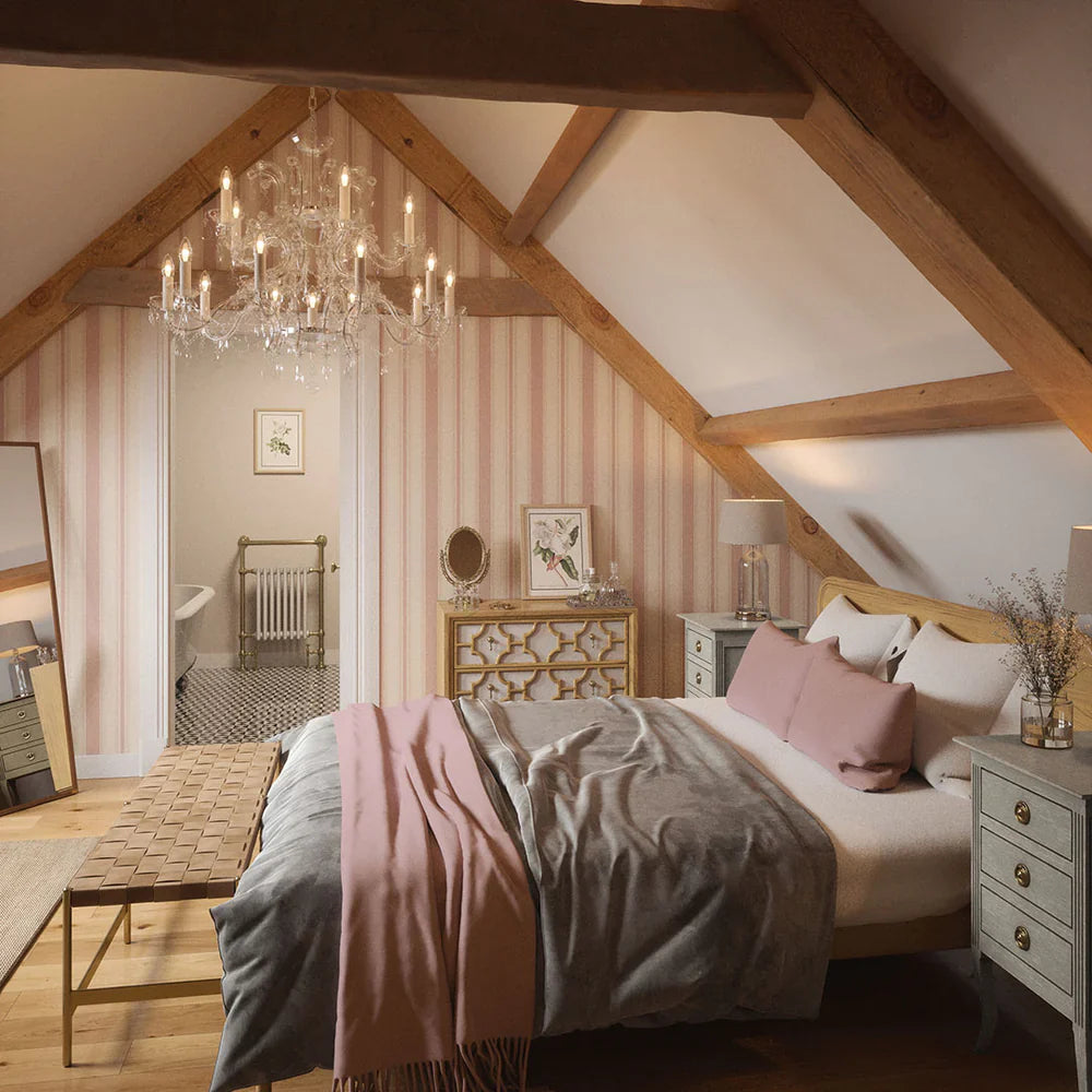 Heritage Stripe Wallpaper - Vintage Rose & Vintage Cream - Lucie Annabel