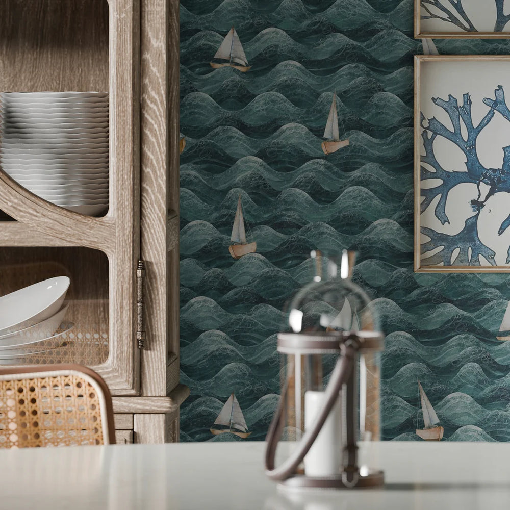 High Tide Wallpaper - Teal - Lucie Annabel