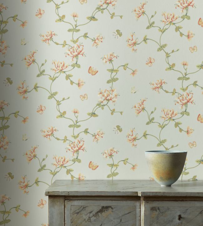 Honeysuckle Garden Wallpaper - Aqua - Colefax & Fowler