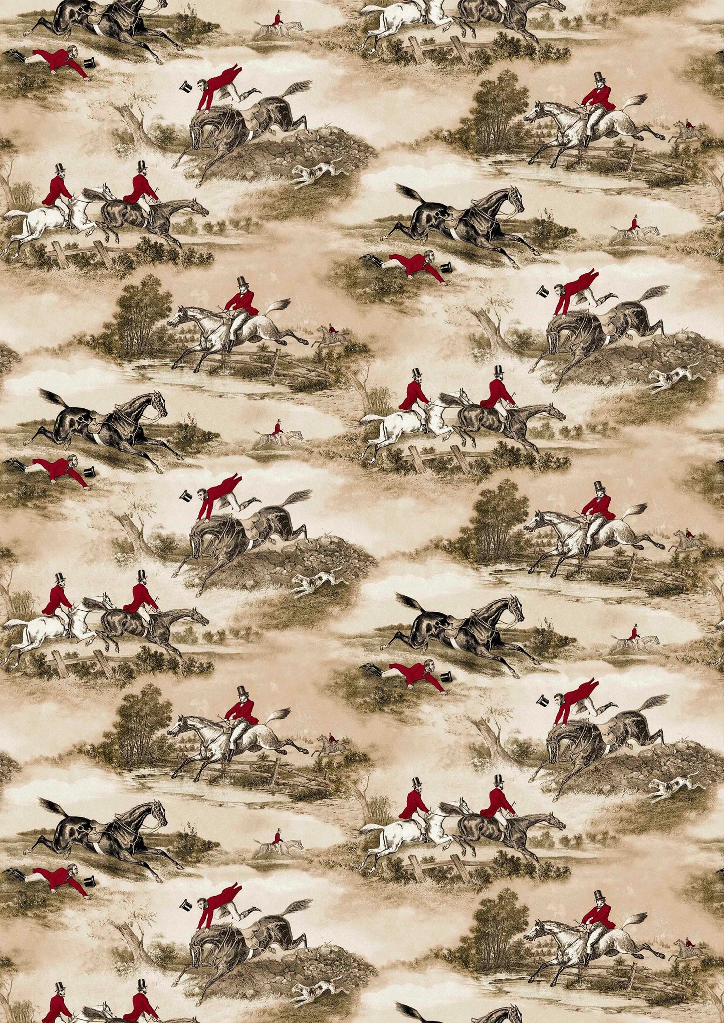 Hunting Scenes Wallpaper - Beige