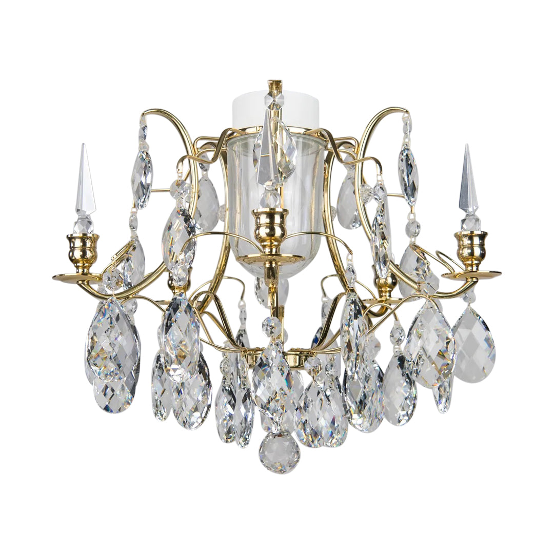 05 Brass Bathroom Chandelier with Almond Crystals and Obelisques