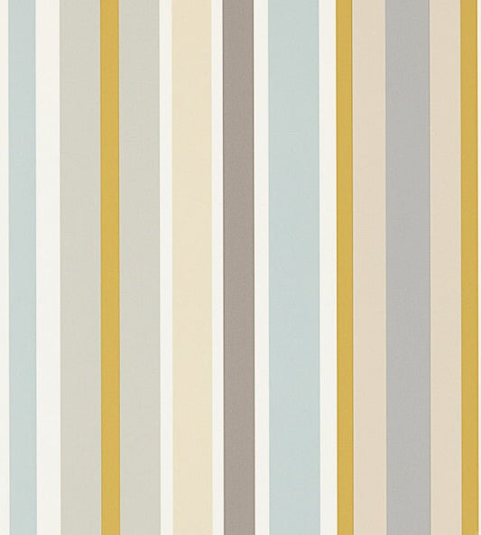 Jelly Tot Stripe Wallpaper - Slate / Biscuit / Maize - NSCK111262 - Scion