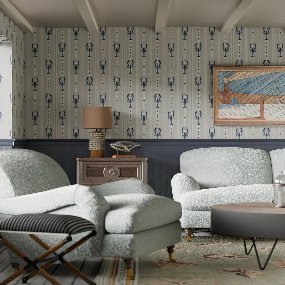 Jersey Lobster Wallpaper - Classic Navy - Lucie Annabel