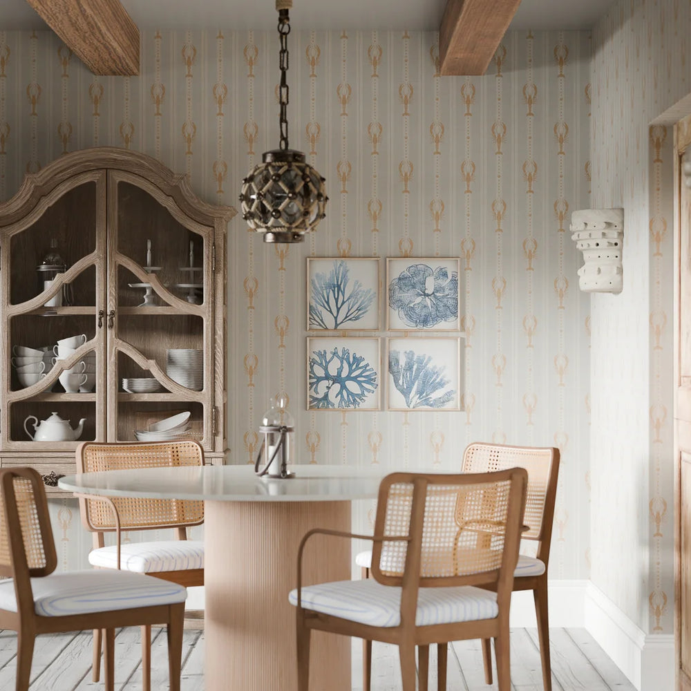 Jersey Lobster Wallpaper - Peach & Mineral Mist - Lucie Annabel
