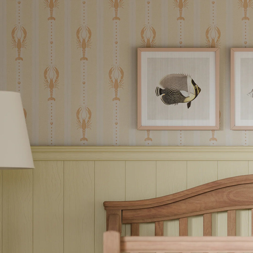 Jersey Lobster Wallpaper - Peach & Soft Ochre - Lucie Annabel