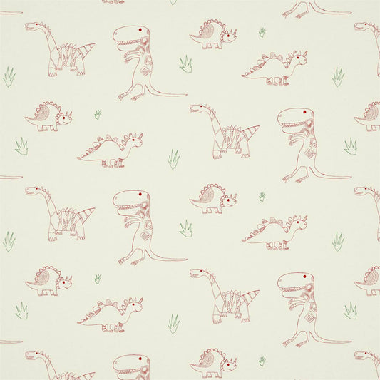 Jolly Jurassic Wallpaper - Strawberry Emerald & Neutral - HLTF112654 - Harlequin