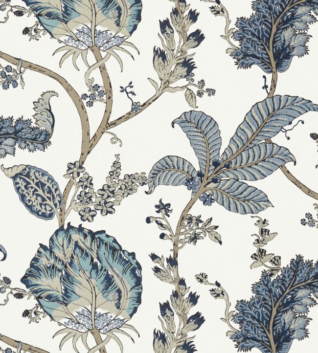 Kalamkari Vine Wallpaper - Blue and White - AT78738 - Anna French
