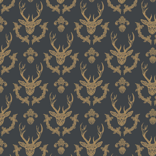 King Of The Wood Wallpaper - Charcoal / Gold - The Graduate Collection