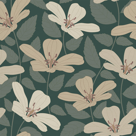 La Fleur Wallpaper - Earthy Hues on Juniper - Lucie Annabel