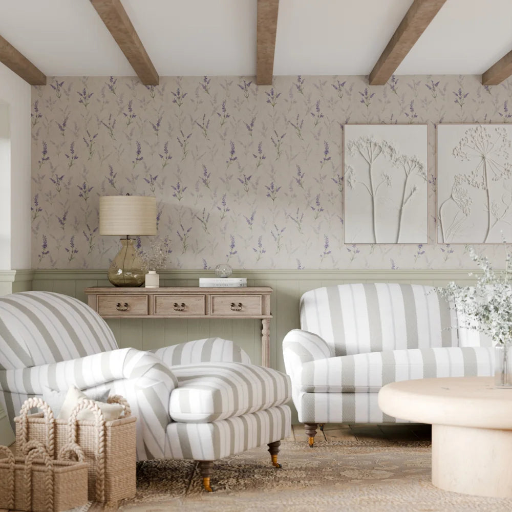 Lavender Meadow Wallpaper - Vintage Cream - Lucie Annabel