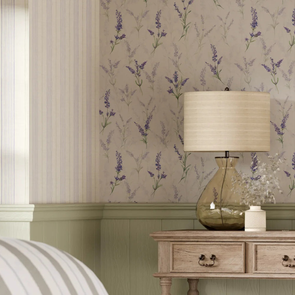 Lavender Meadow Wallpaper - Vintage Cream - Lucie Annabel