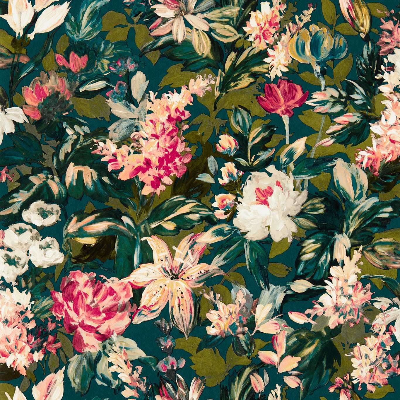 Lilum Wallpaper - Peacock - Clarke & Clarke