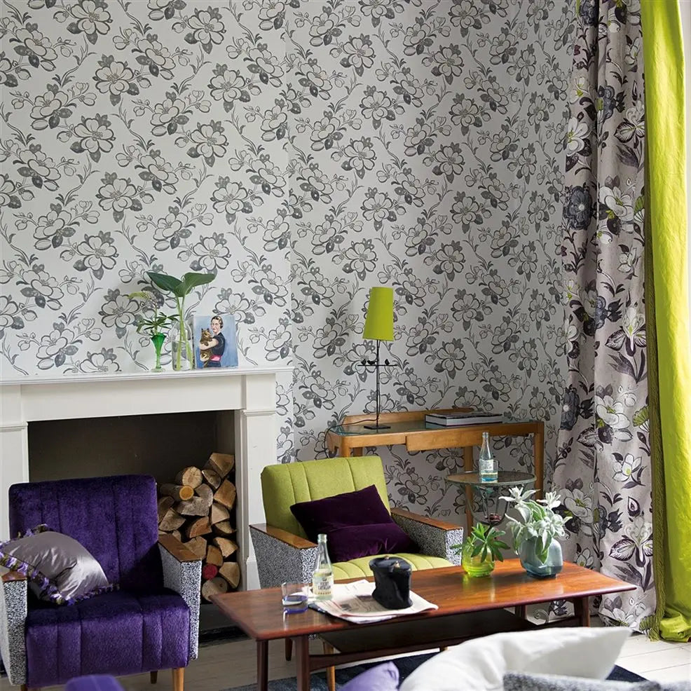 Lotus Flower Wallpaper - Slate - P571/03 - Designers Guild