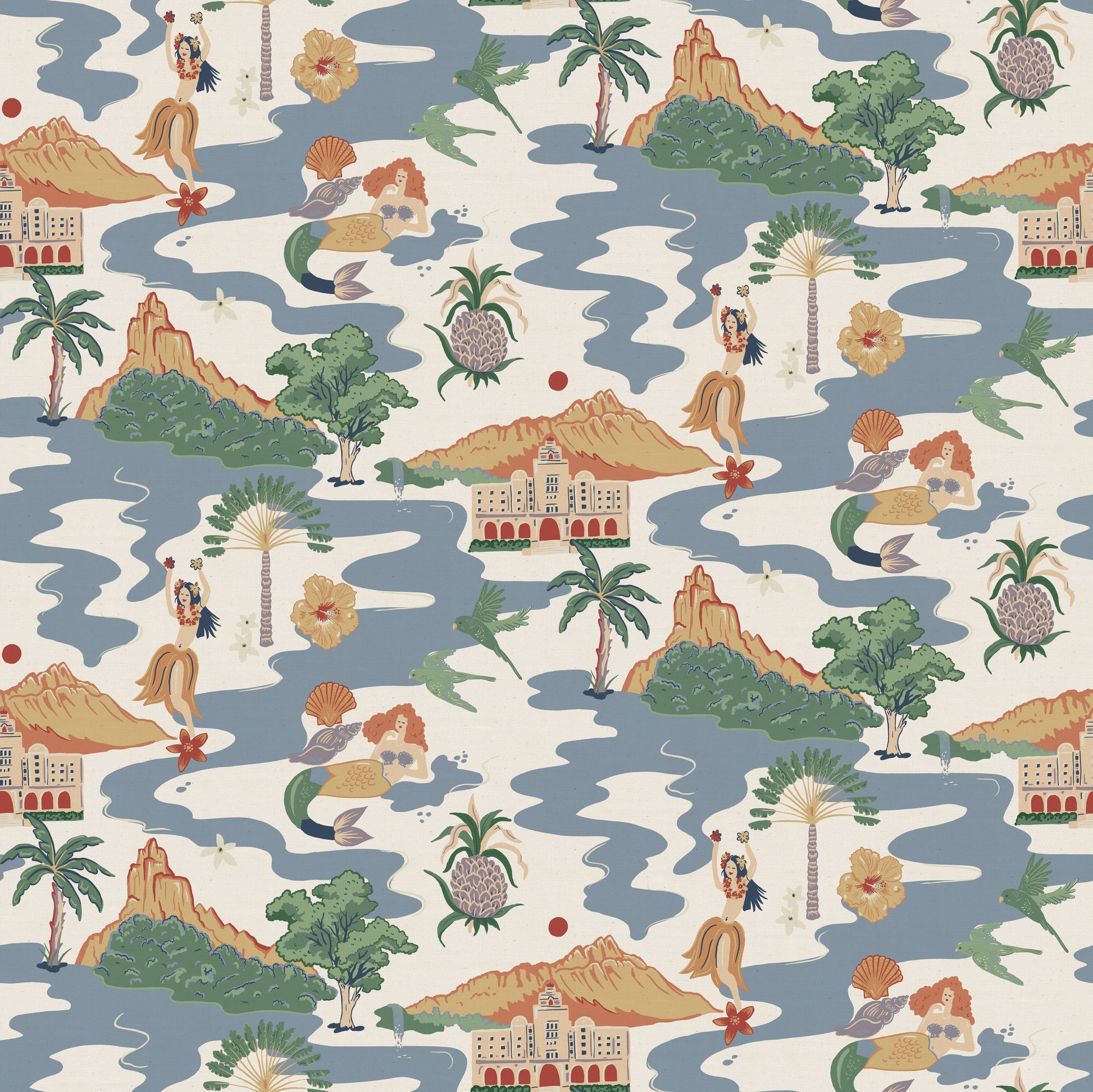 Mahalo Wallpaper - Blue - Wear The Walls