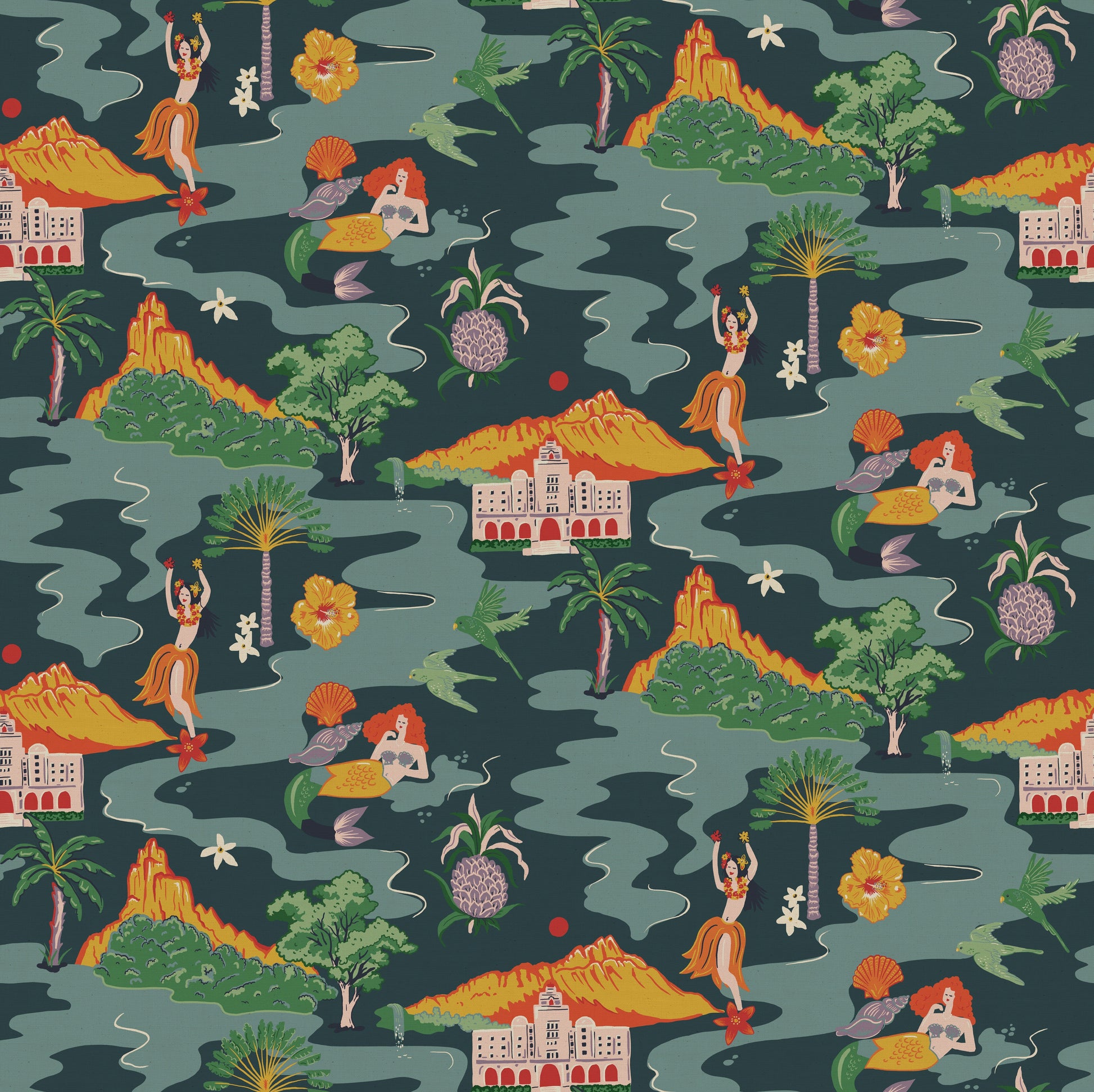 Mahalo Wallpaper - Teal - Wear The Walls