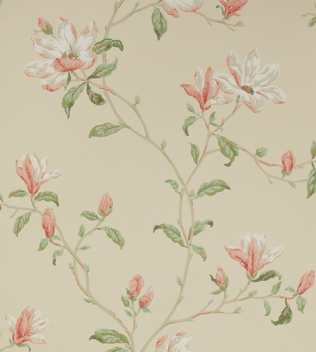 Marchwood Wallpaper - Coral/Sage - Colefax & Fowler
