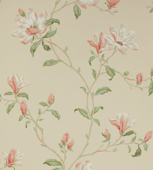 Marchwood Wallpaper - Coral/Sage - Colefax & Fowler