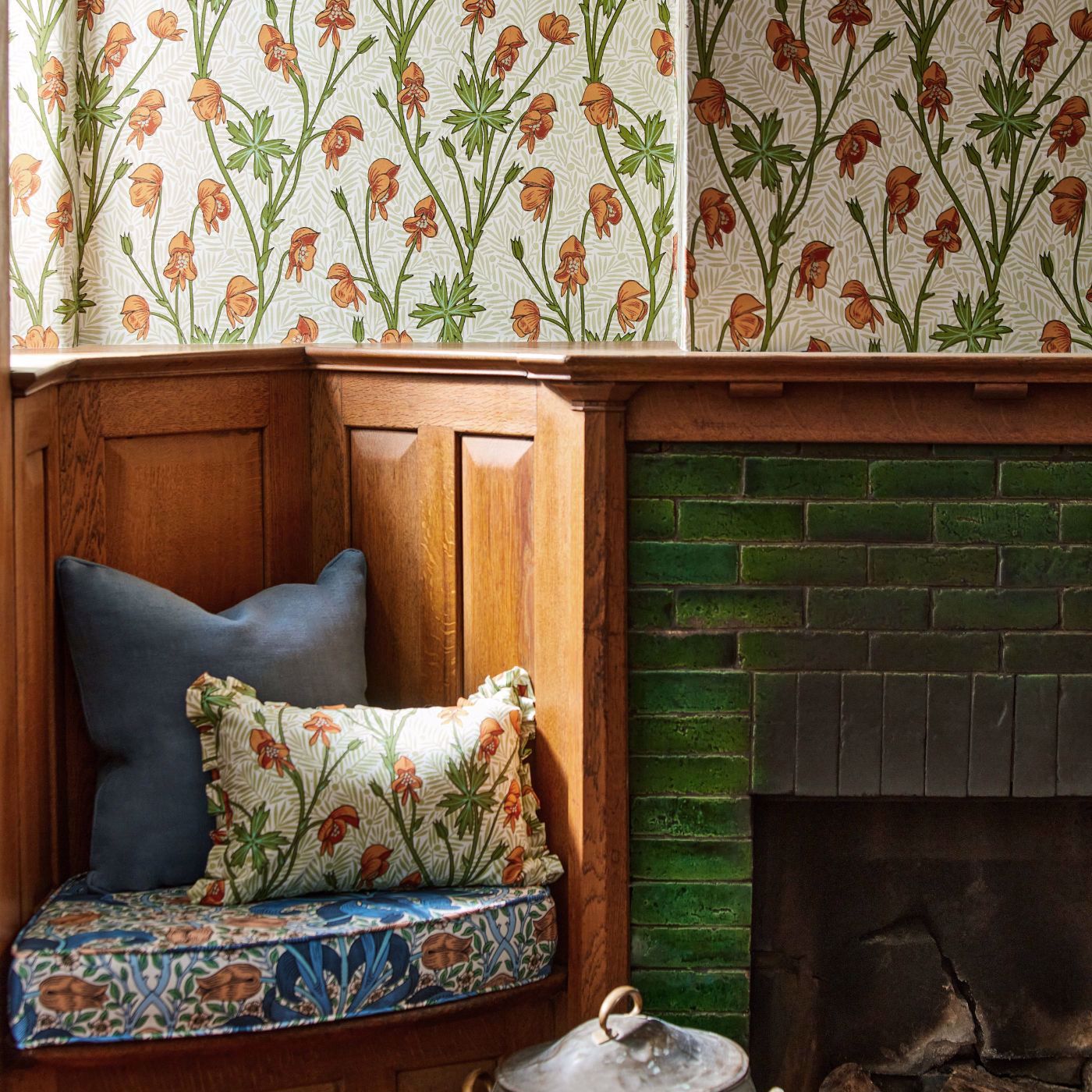 Monkshood Wallpaper - Tangerine/Sage - 217345 - Morris & Co