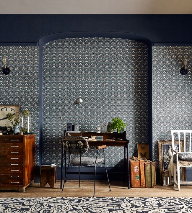 Morris Bellflowers Wallpaper - Indigo/Linen - 216436 - Morris & Co