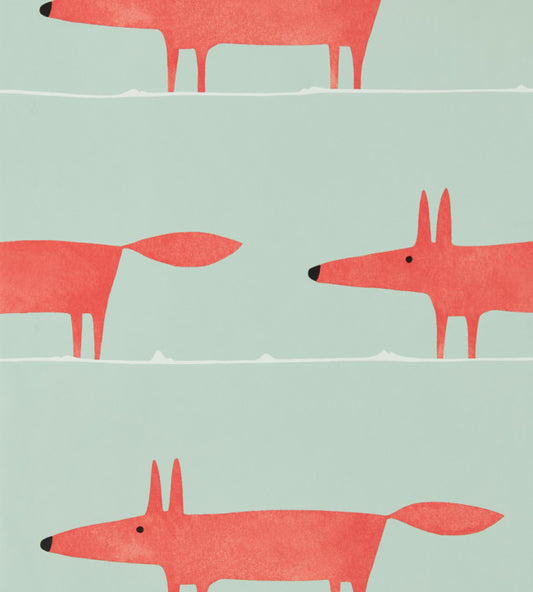 Mr Fox Wallpaper - Sage / Poppy
